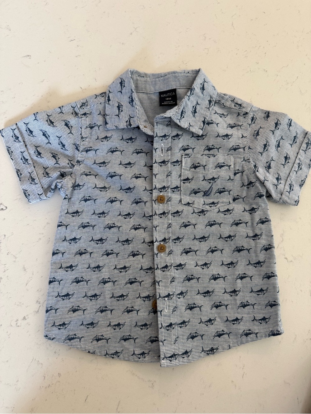 Nautica Toddler Short-Sleeve Sword Fish Print Shirt in Light Blue
